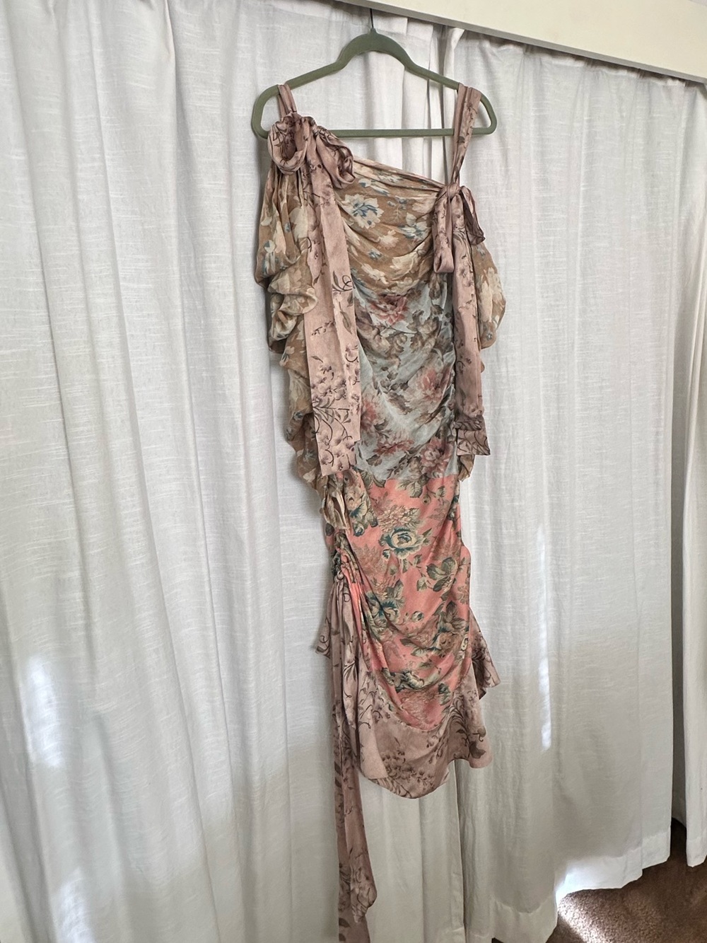 Zimmermann Pink Floral Ruffle Midi Dress